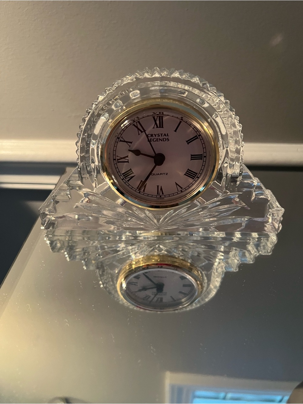 Godinger Clear Crystal Desk Clock with Gold Accent